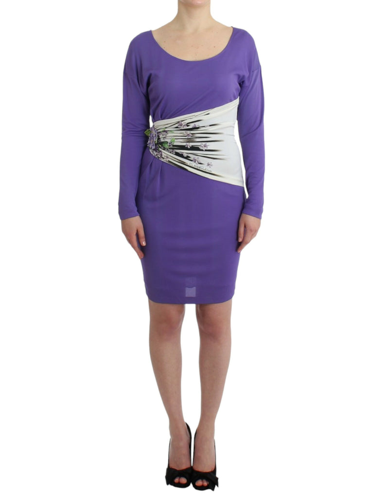 Elegant Purple Floral Jersey Dress Cavalli