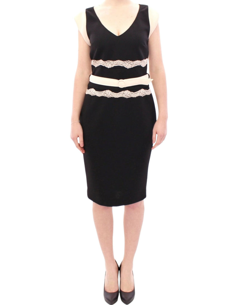 Elegant Sheath Lace Dress in Black and Beige Cavalli