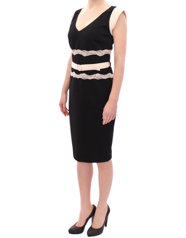 Elegant Sheath Lace Dress in Black and Beige Cavalli