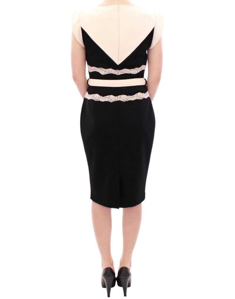 Elegant Sheath Lace Dress in Black and Beige Cavalli