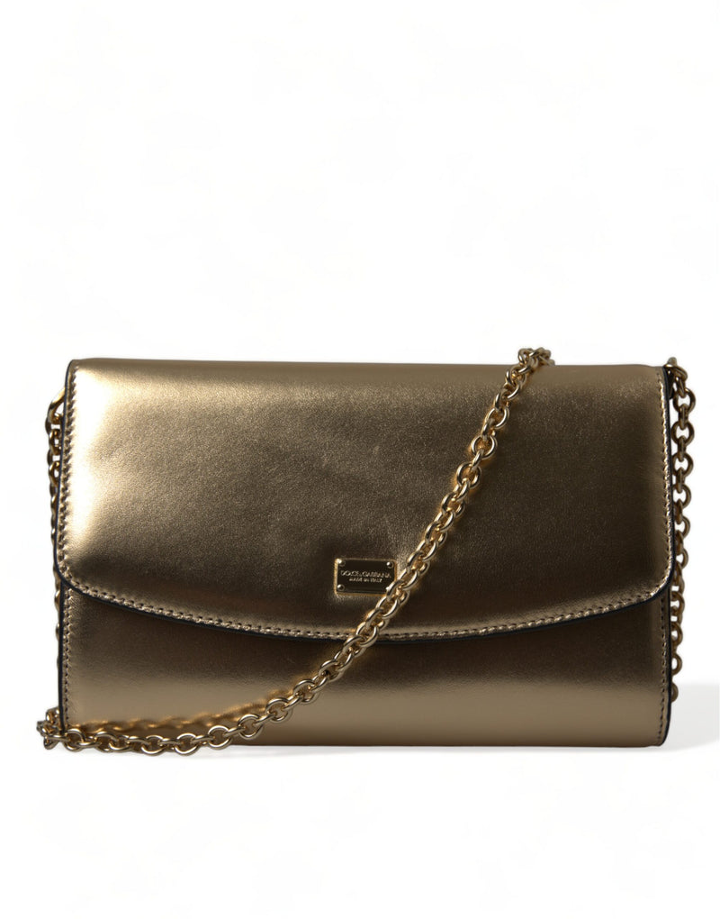 Elegant Metallic Gold Leather Crossbody Purse Dolce & Gabbana