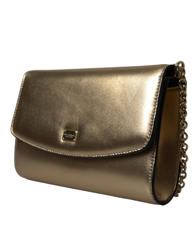 Elegant Metallic Gold Leather Crossbody Purse Dolce & Gabbana