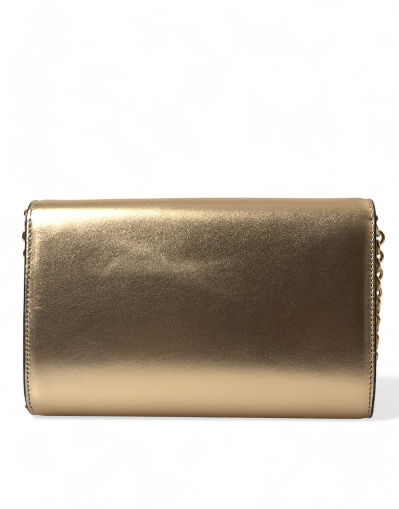 Elegant Metallic Gold Leather Crossbody Purse Dolce & Gabbana