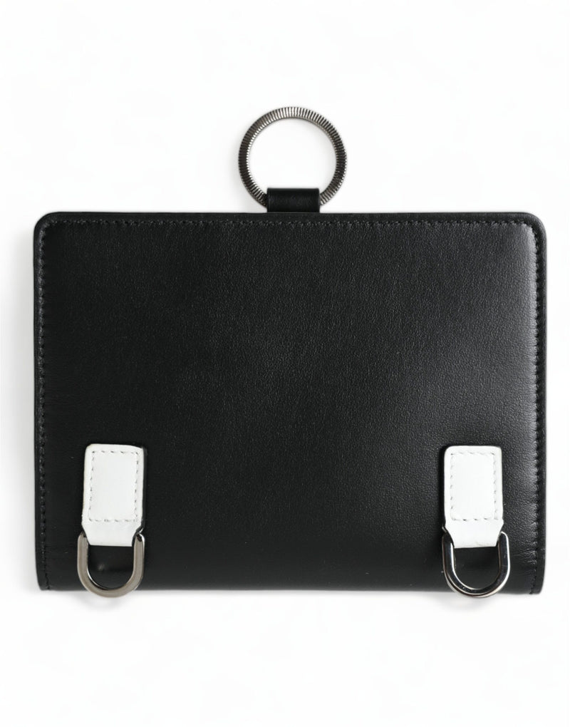 Elegant Black Leather Crystal Card Holder Wallet Dolce & Gabbana