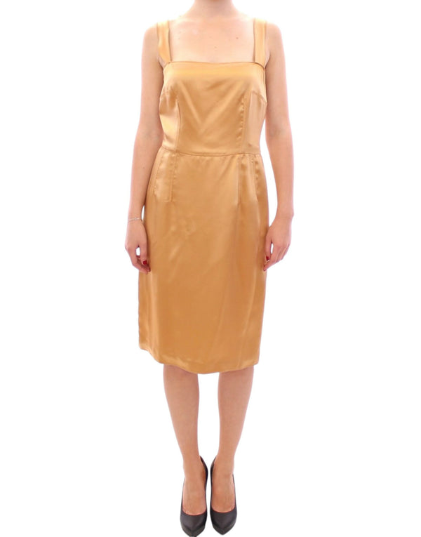 Elegant Bronze Silk Knee-Length Sheath Dress Dolce & Gabbana