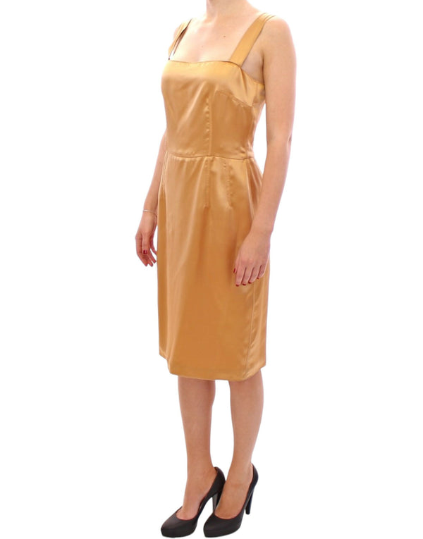 Elegant Bronze Silk Knee-Length Sheath Dress Dolce & Gabbana
