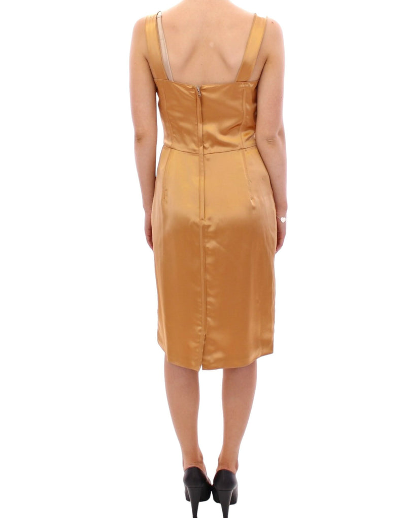 Elegant Bronze Silk Knee-Length Sheath Dress Dolce & Gabbana