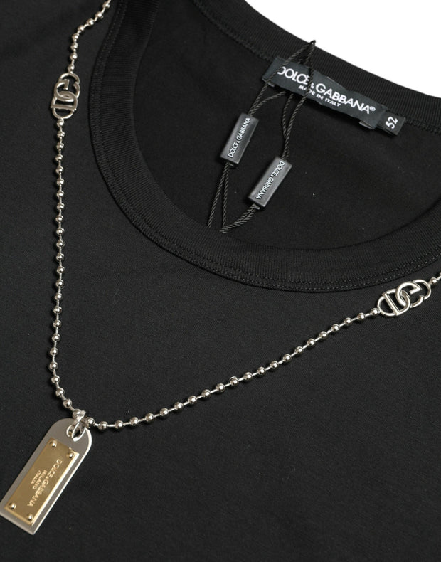 Sleek Cotton Round Neck T-Shirt with Chain Detail Dolce & Gabbana