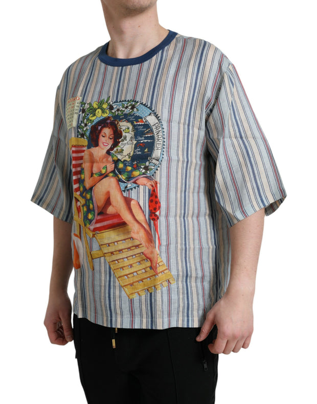 Elegant Linen T-Shirt with AGOSTO Motif Dolce & Gabbana