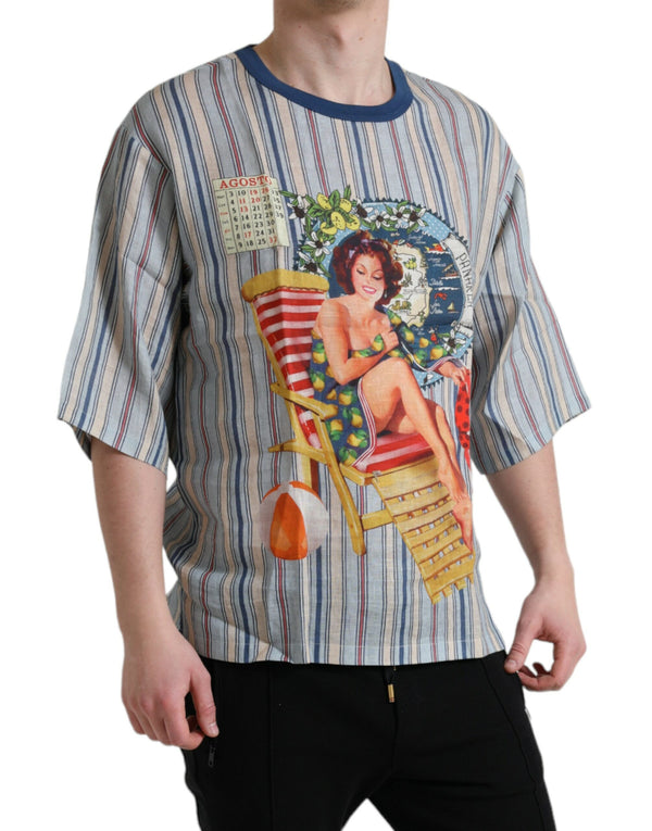 Elegant Linen T-Shirt with AGOSTO Motif Dolce & Gabbana