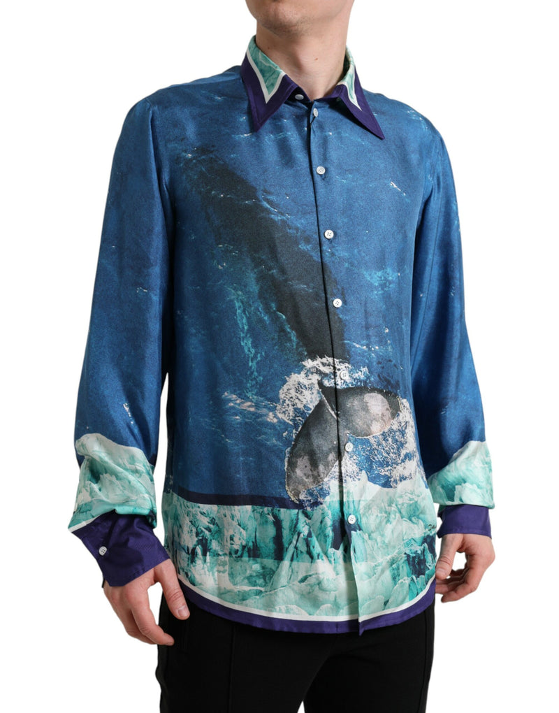 Elegant Ocean Print Silk Shirt Dolce & Gabbana