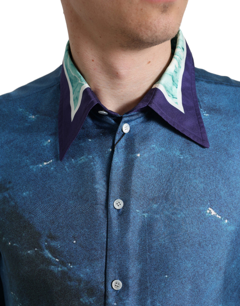 Elegant Ocean Print Silk Shirt Dolce & Gabbana