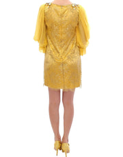 Yellow Lace Crystal Embellished Mini Dress Dolce & Gabbana