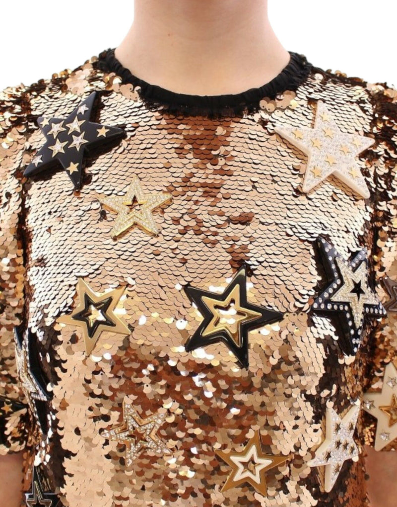 Exquisite Gold Sequined Star Sheath Dress Dolce & Gabbana