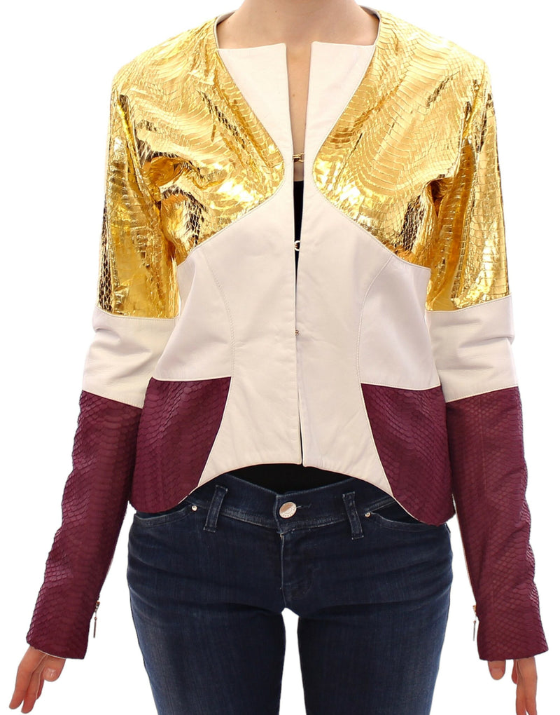 Elegant Metallic Croc Print Leather Jacket Vladimiro Gioia