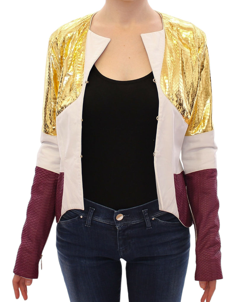 Elegant Metallic Croc Print Leather Jacket Vladimiro Gioia