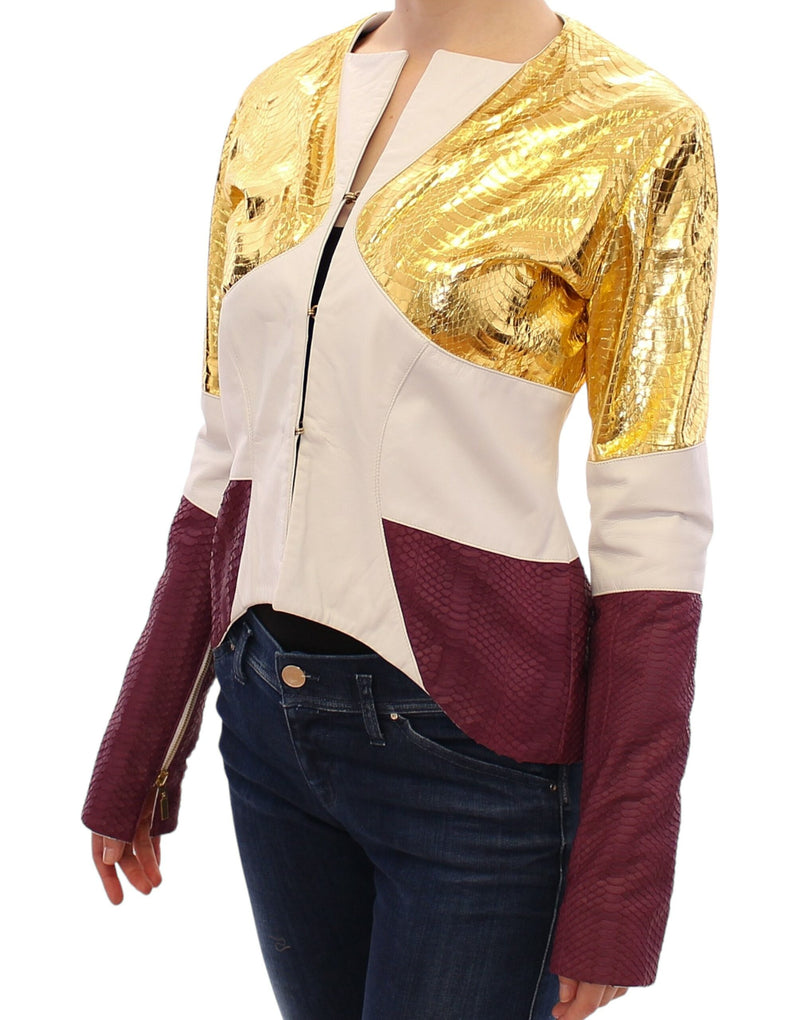 Elegant Metallic Croc Print Leather Jacket Vladimiro Gioia