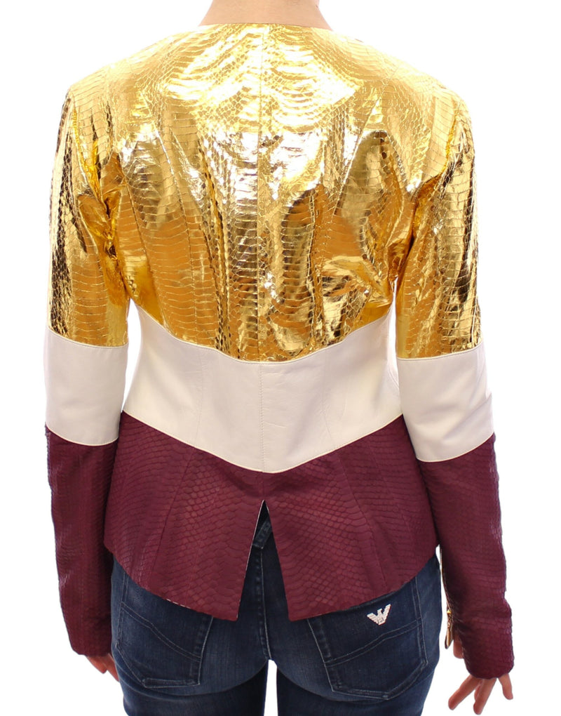 Elegant Metallic Croc Print Leather Jacket Vladimiro Gioia