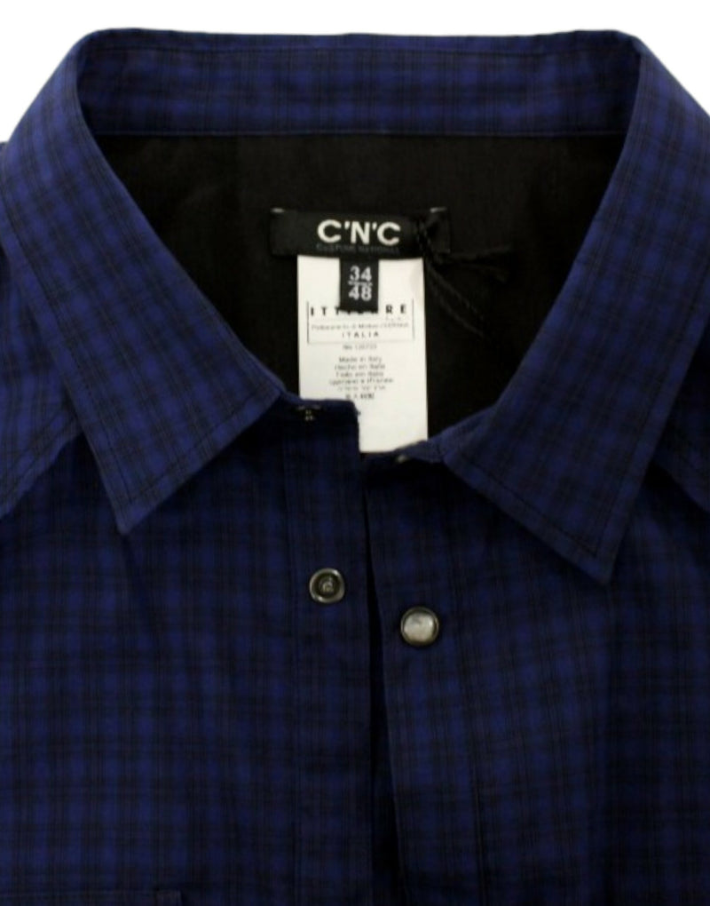 Chic Blue Checkered Casual Cotton Shirt Costume National