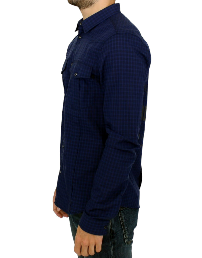 Chic Blue Checkered Casual Cotton Shirt Costume National