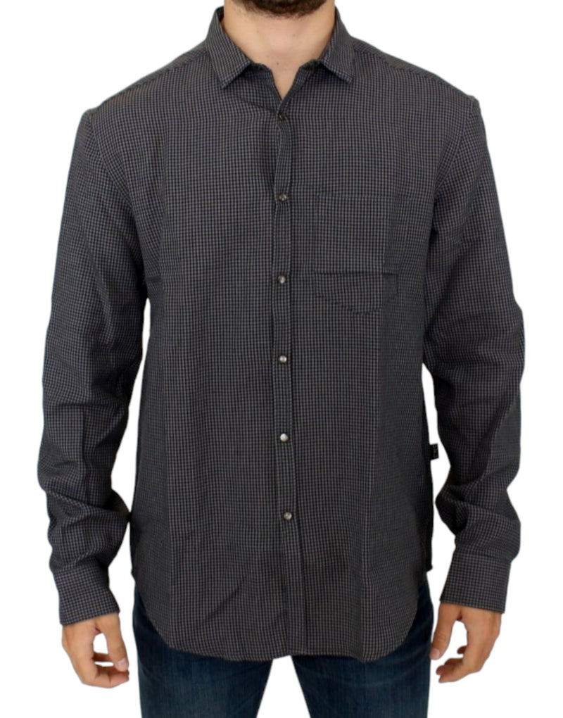 Chic Gray Checked Casual Linen Blend Shirt Costume National