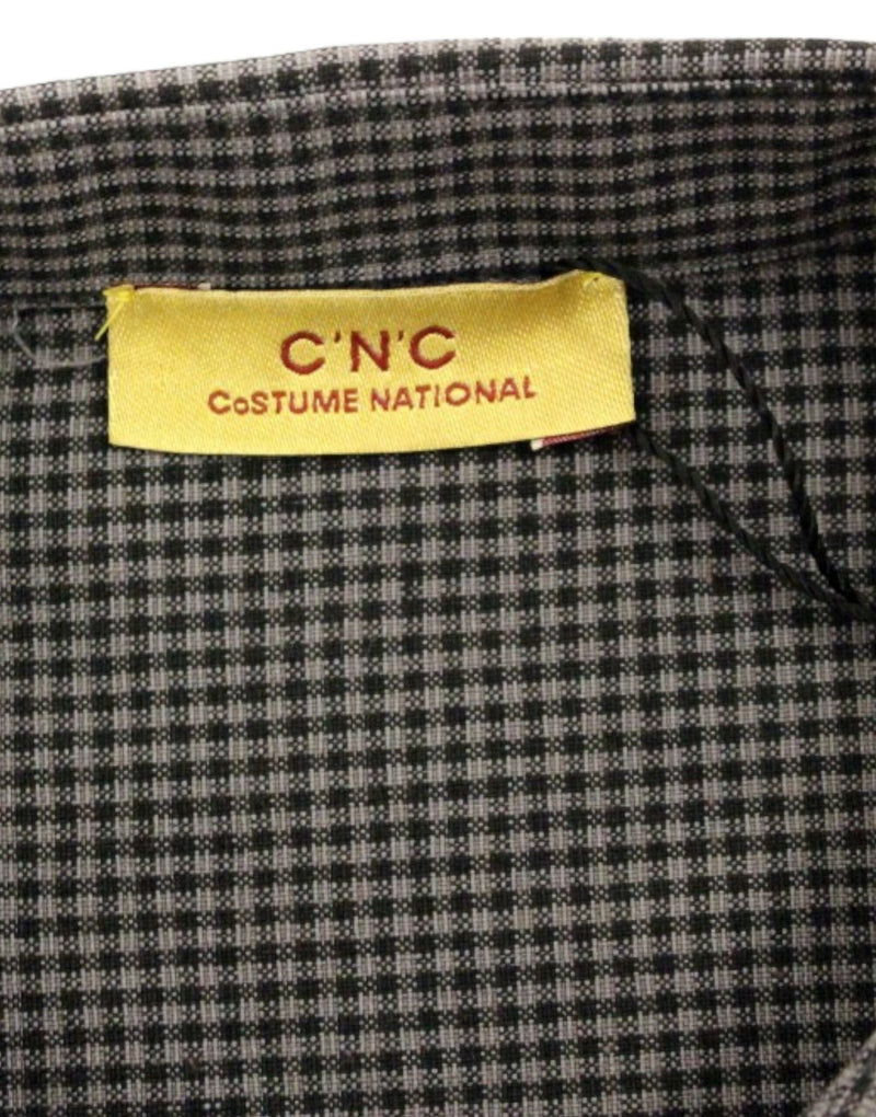 Chic Gray Checked Casual Linen Blend Shirt Costume National