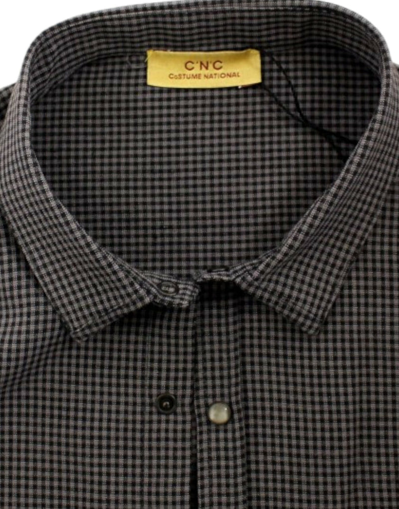 Chic Gray Checked Casual Linen Blend Shirt Costume National