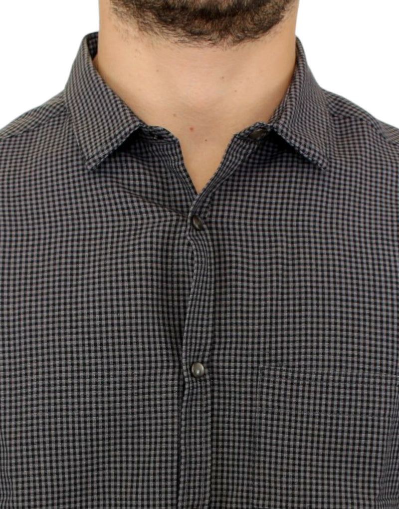 Chic Gray Checked Casual Linen Blend Shirt Costume National