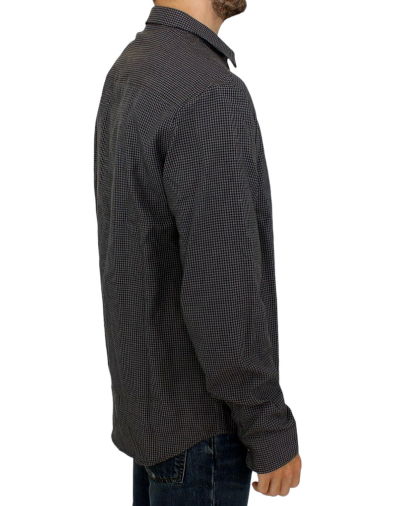 Chic Gray Checked Casual Linen Blend Shirt Costume National