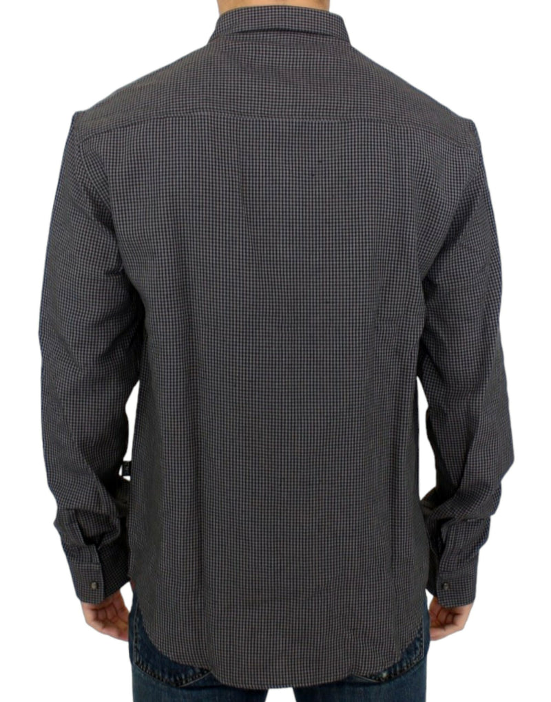 Chic Gray Checked Casual Linen Blend Shirt Costume National