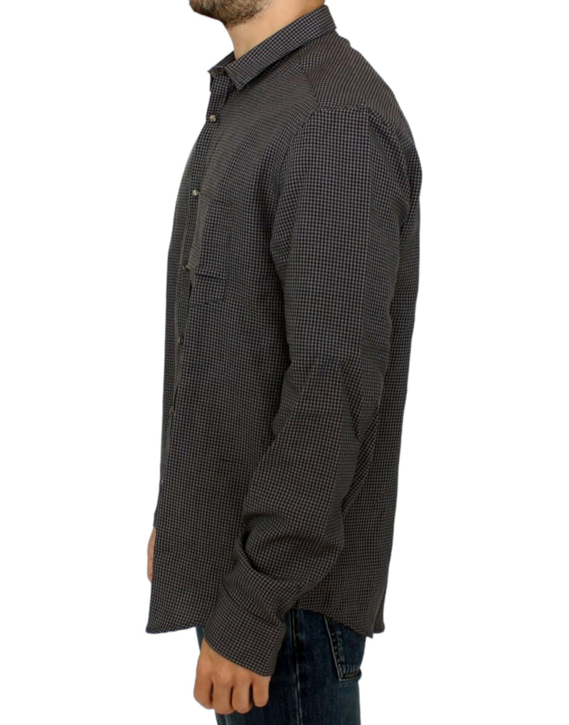 Chic Gray Checked Casual Linen Blend Shirt Costume National
