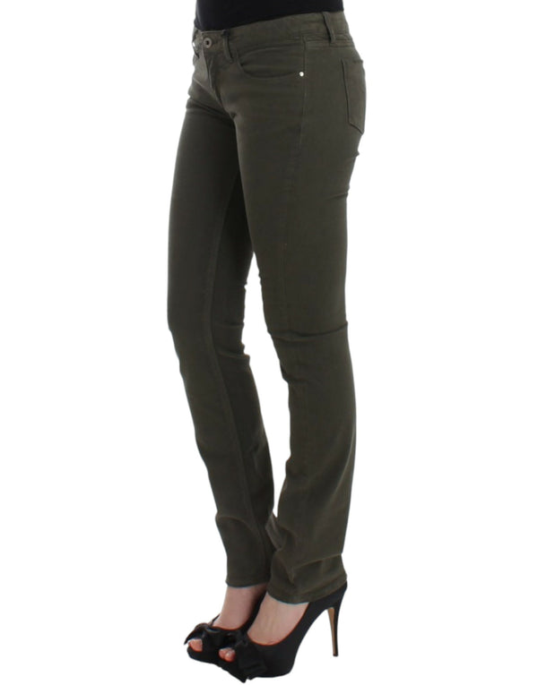 Chic Green Slim Leg Designer Jeans Costume National