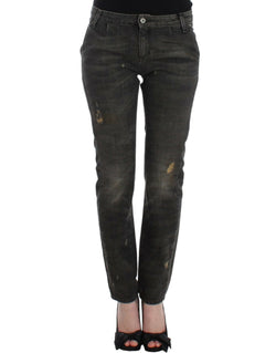 Sleek Gray Straight Leg Distressed Jeans Costume National