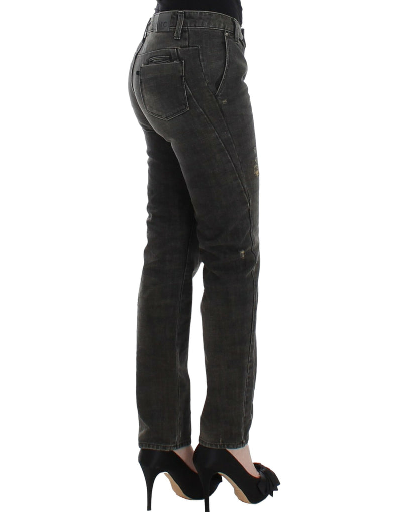 Sleek Gray Straight Leg Distressed Jeans Costume National