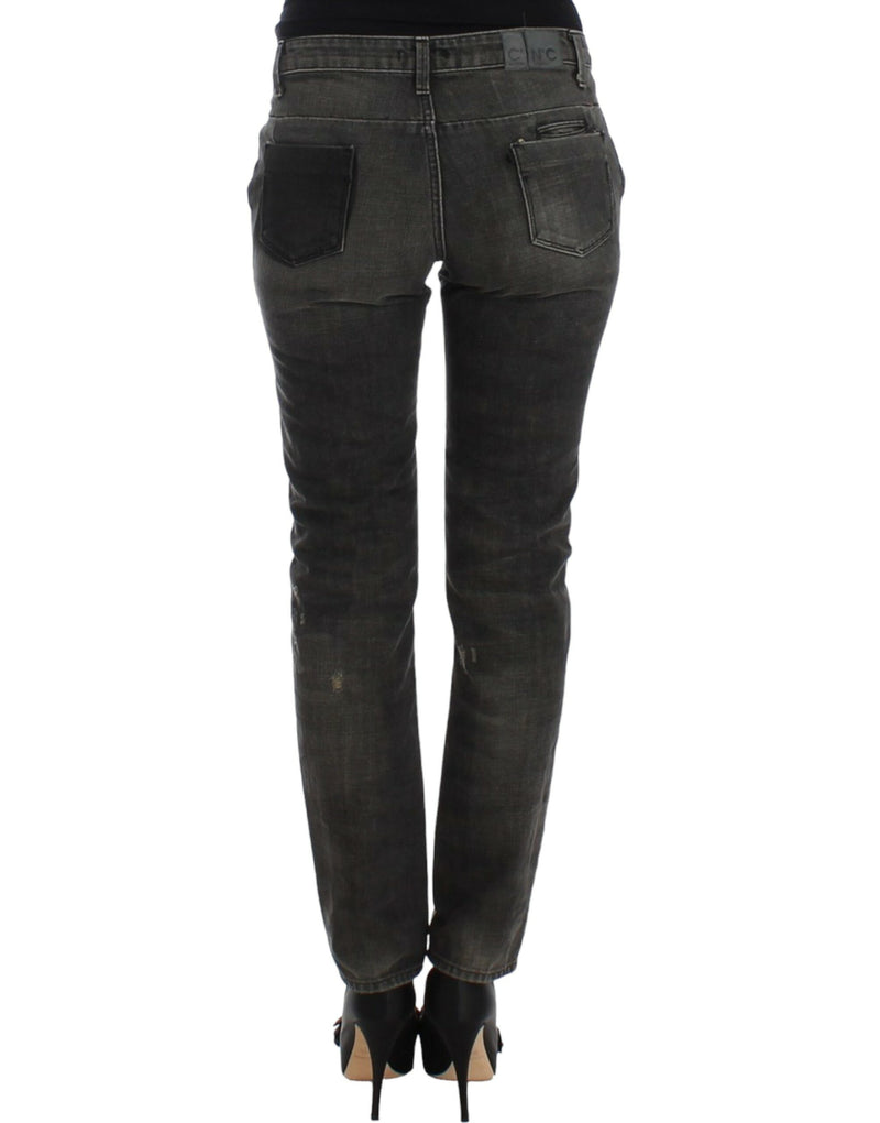 Sleek Gray Straight Leg Distressed Jeans Costume National