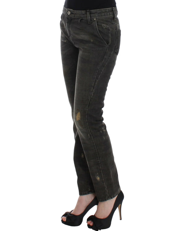 Sleek Gray Straight Leg Distressed Jeans Costume National