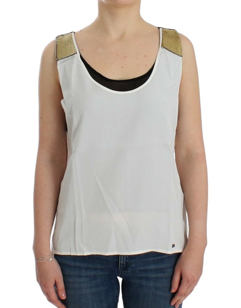 Elegant Monochrome Sleeveless Top with Gold Accents Costume National