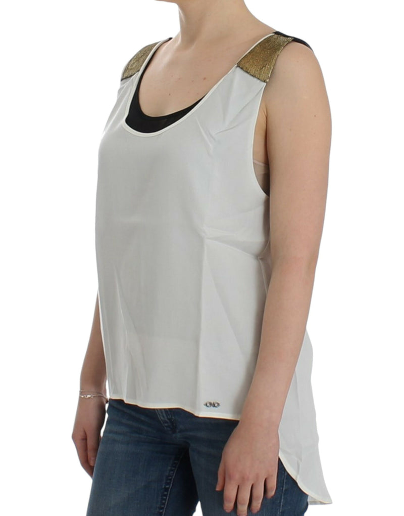 Elegant Monochrome Sleeveless Top with Gold Accents Costume National