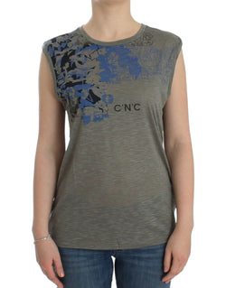 Chic Sleeveless Gray Top with Blue Detailing Costume National