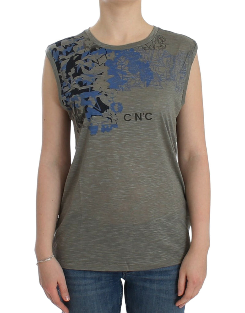 Chic Sleeveless Gray Top with Blue Detailing Costume National