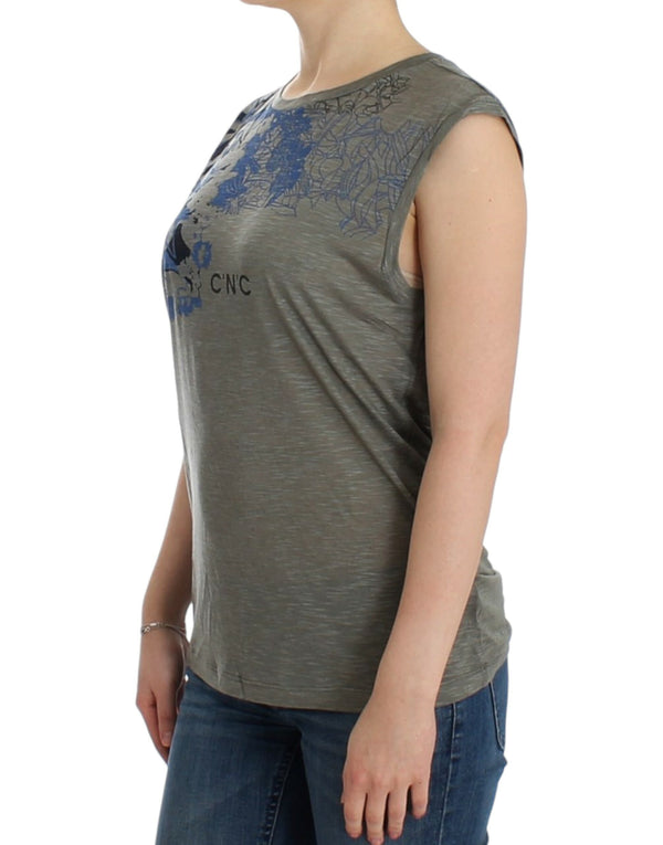 Chic Sleeveless Gray Top with Blue Detailing Costume National