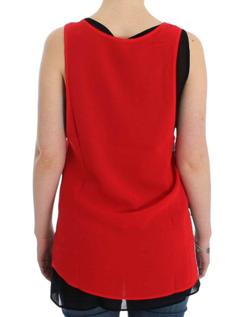 Elegant Sleeveless Black & Red Top Costume National