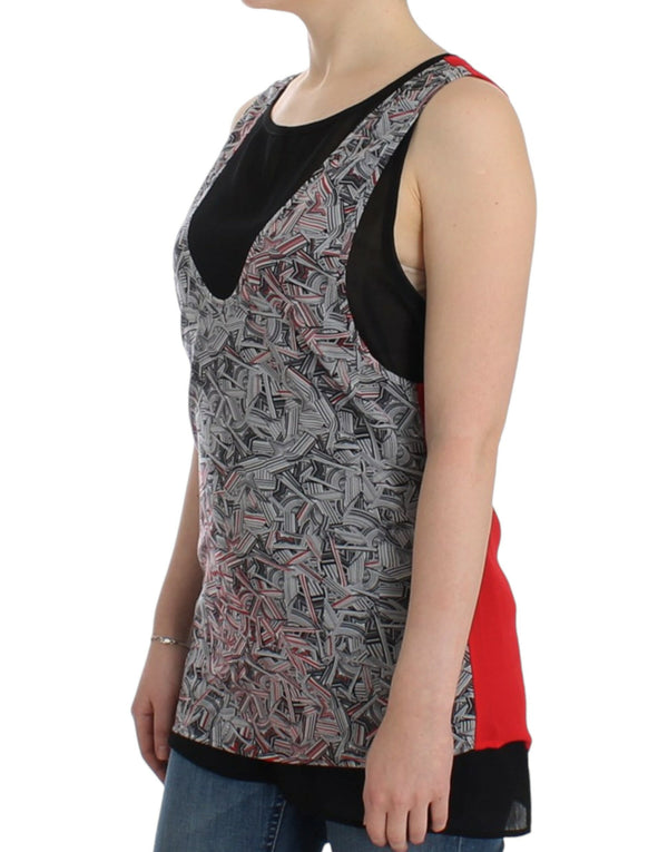Elegant Sleeveless Black & Red Top Costume National