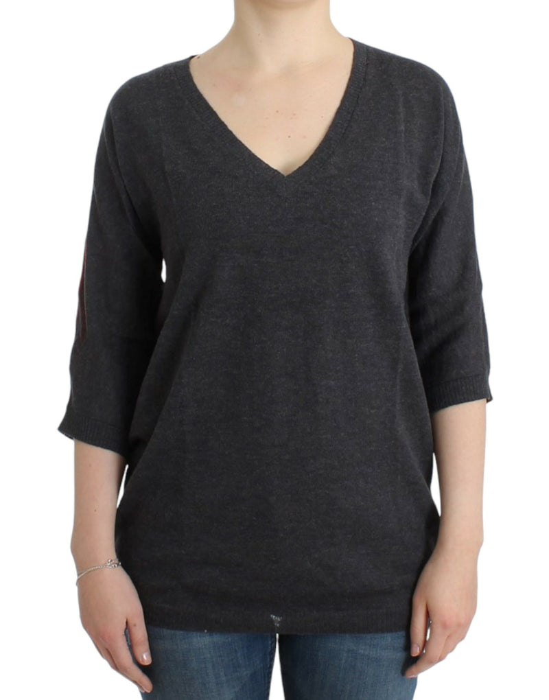 Chic V-Neck Alpaca Blend Short Sleeve Sweater Costume National