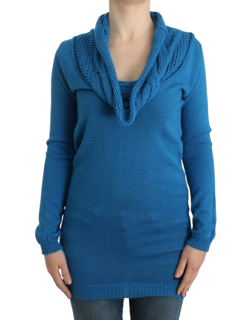 Chic Blue Scoop Neck Knit Sweater Costume National