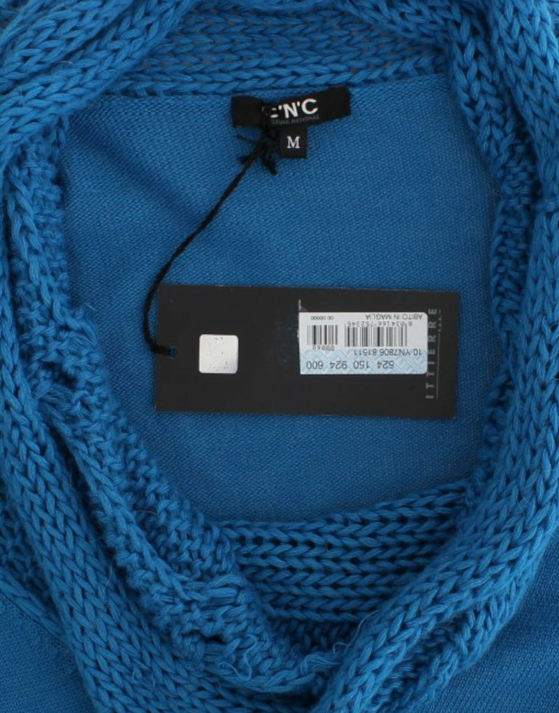 Chic Blue Scoop Neck Knit Sweater Costume National