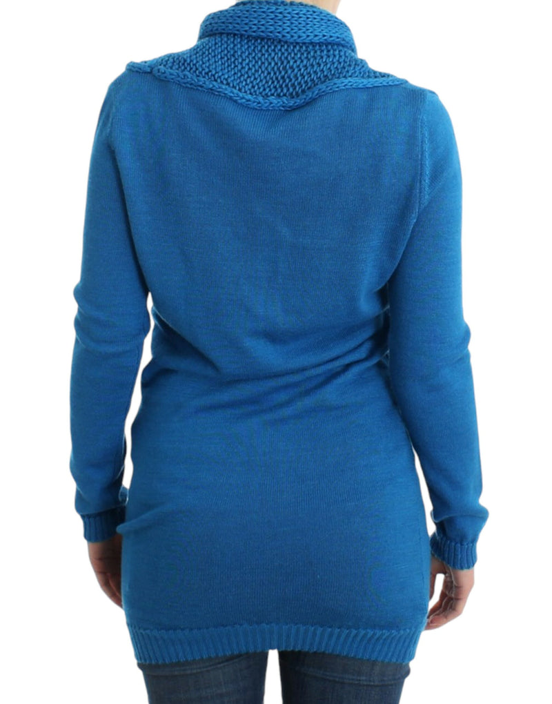 Chic Blue Scoop Neck Knit Sweater Costume National