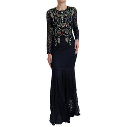 Crystal Embellished Navy Blue Flare Dress Dolce & Gabbana