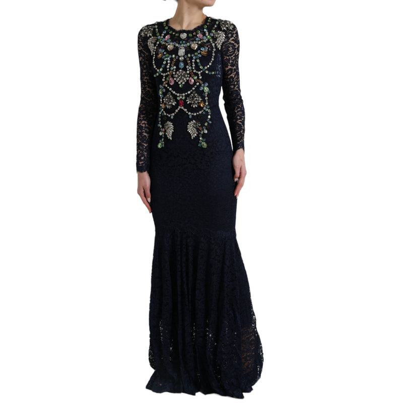 Crystal Embellished Navy Blue Flare Dress Dolce & Gabbana