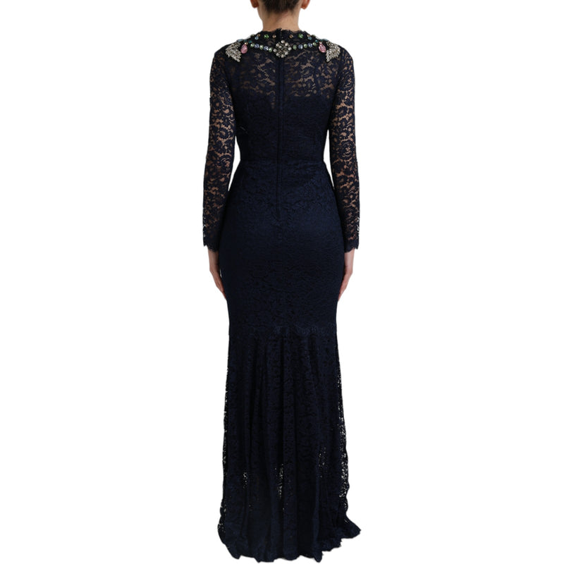 Crystal Embellished Navy Blue Flare Dress Dolce & Gabbana